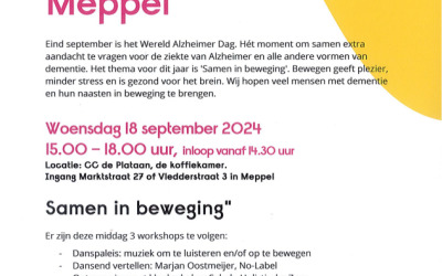 Ter gelegenheid van de Wereld Alzheimer dag is er op 18 september een speciale activiteit in De Plataan